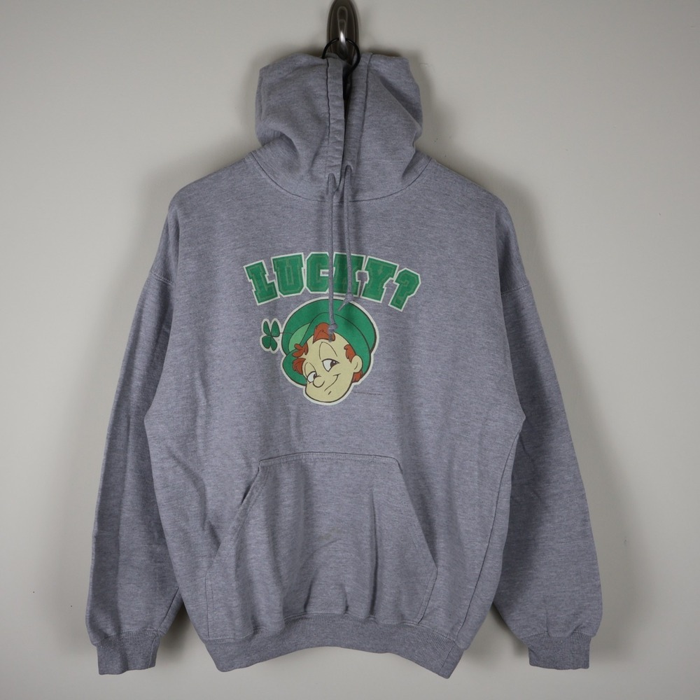 Y2K Lucky Charms Lucky? Promo Pullover Hoodie Gray Large 23x25‎